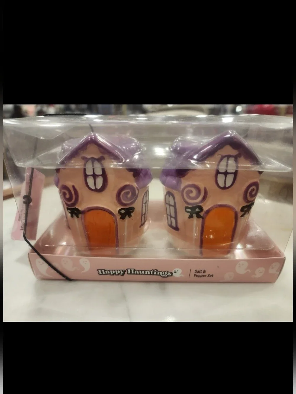 Happy Hauntings Purple & Orange Haunted House Salt and Pepper Set